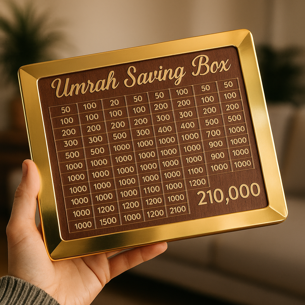 Umrah Fund Box – Save with Purpose, Travel with Faith (Random Design)